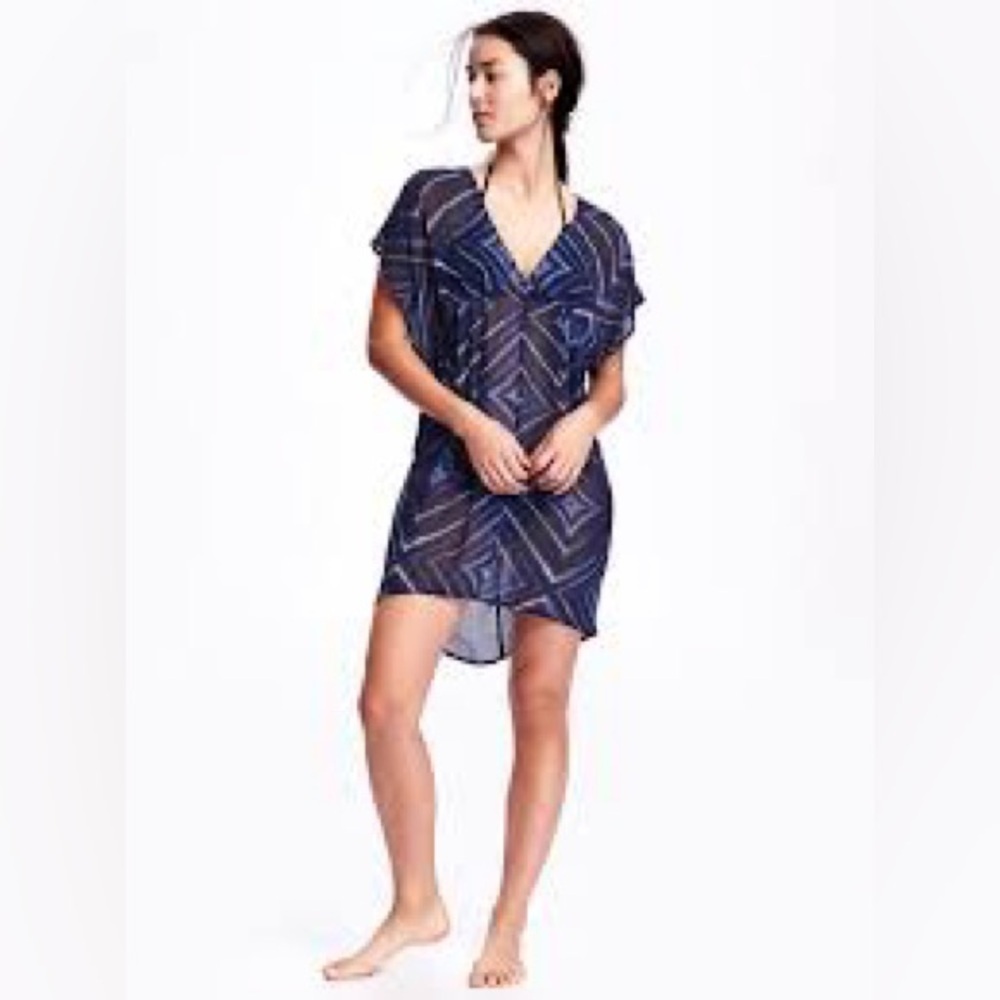 4/$25 NWT Old Navy Crinkle Chiffon Kimono Swim Blue Combo Navy Cover-Up Sz M